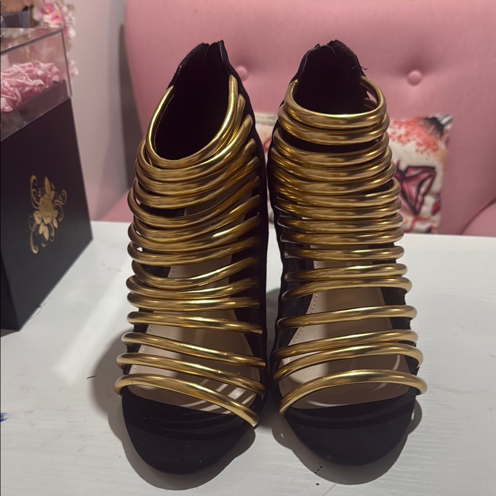 Torrid Black and Gold High Heeled Sandals
